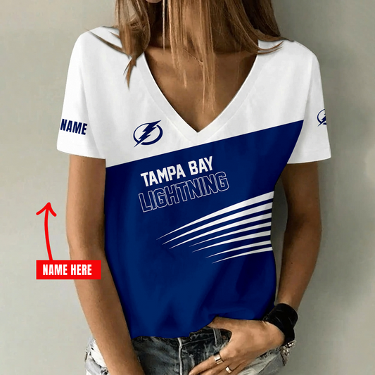 [SUPER SALE] NEW CUSTOMIZED NHL12 TPL TAMPA BAY LIGHTNING V-NECK FEMALE SHIRT
