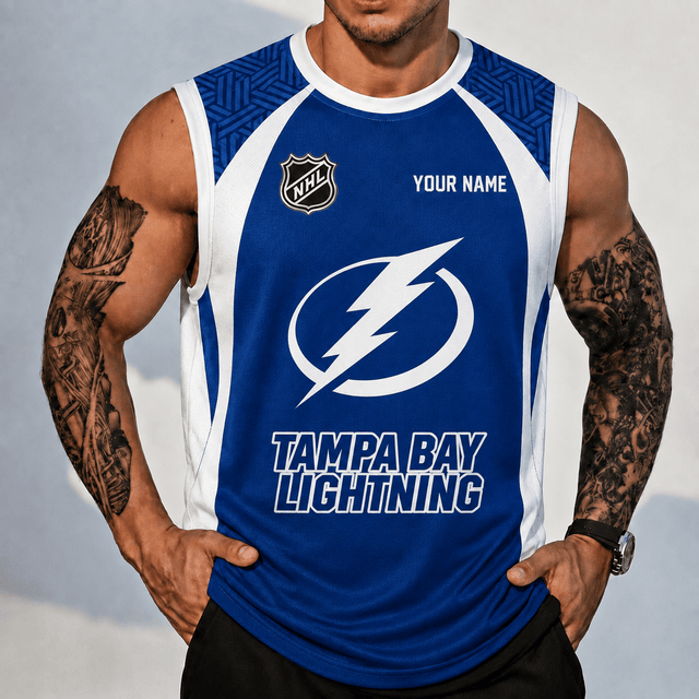 [SUPER SALE] NEW CUSTOMIZED NHL12 TPL TAMPA BAY LIGHTNING TANK TOP & GYM SHIRT