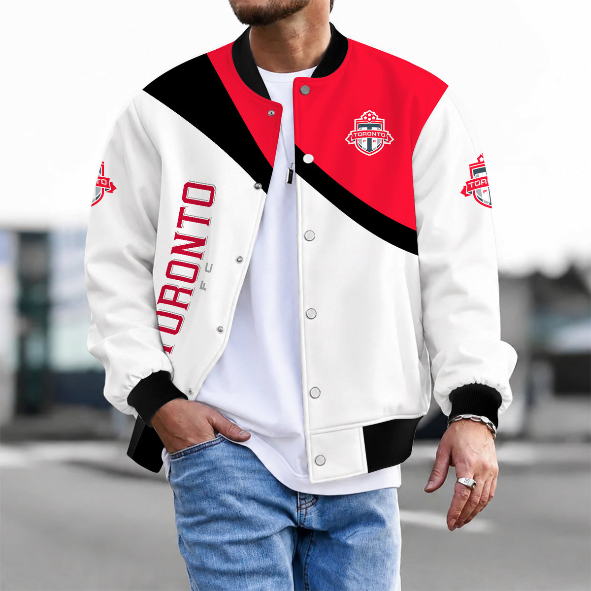 [FAN EXCLUSIVE] NEW CUSTOMIZED MLS12 TRT TORONTO FC BASEBALL JACKET & SATIN VARSITY JACKET