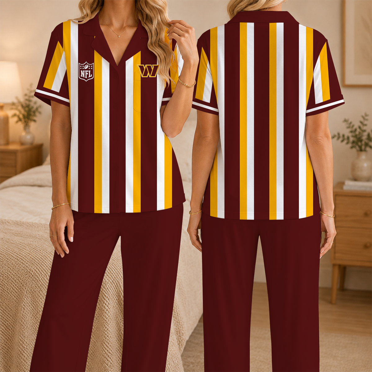 [SPECIAL OFFER] NEW CUSTOMIZED NFL12 WTC WASHINGTON COMMANDERS SHORT SLEEVE & LONG PANTS PAJAMAS SET