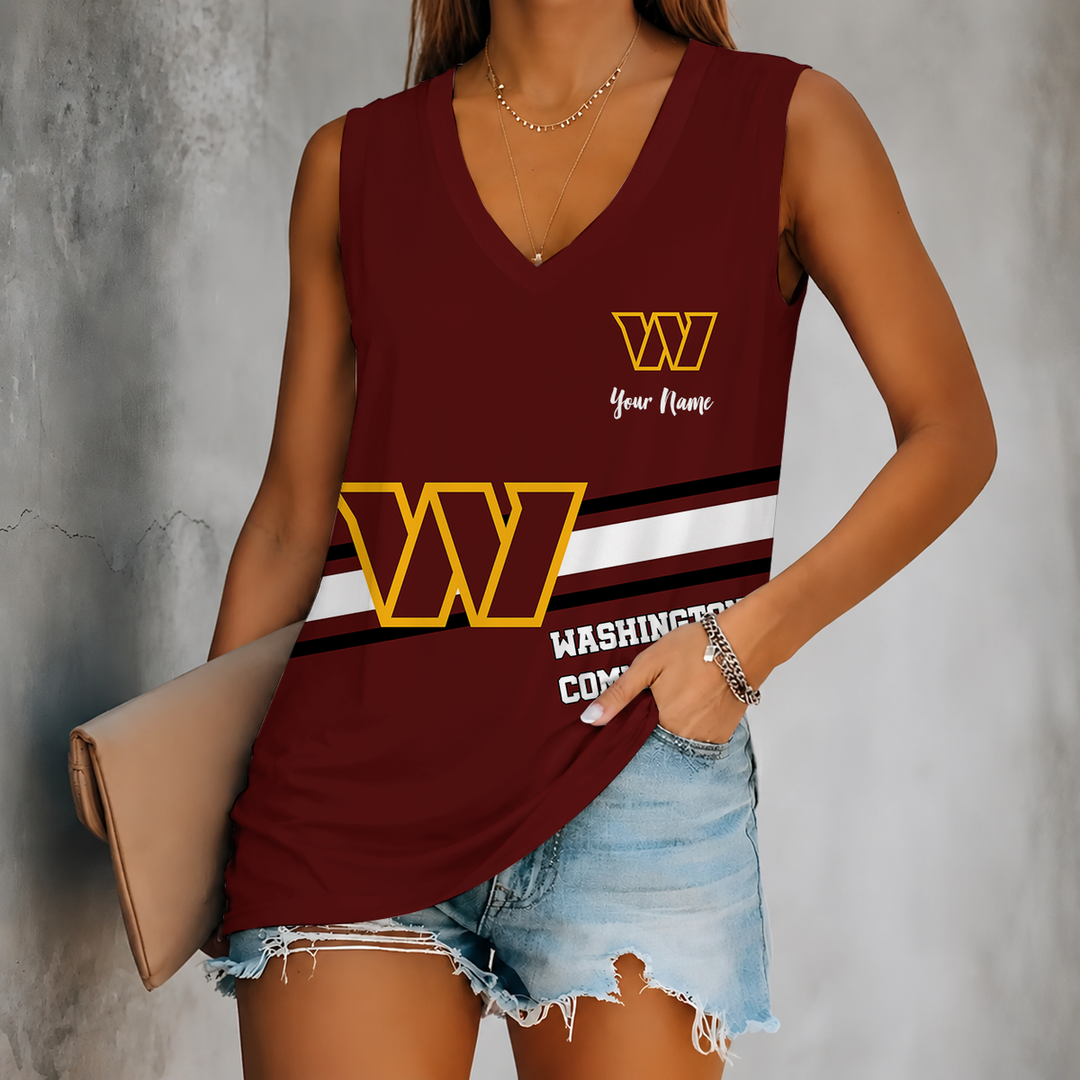 [SPECIAL OFFER] NEW CUSTOMIZED NFL12 WTC WASHINGTON COMMANDERS WOMEN'S V-NECK TANK TOP