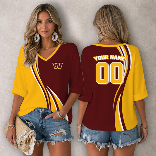 [SPECIAL OFFER] NEW CUSTOMIZED NFL12 WTC WASHINGTON COMMANDERS WOMEN'S HEART V-NECK LONG SLEEVE SHIRT