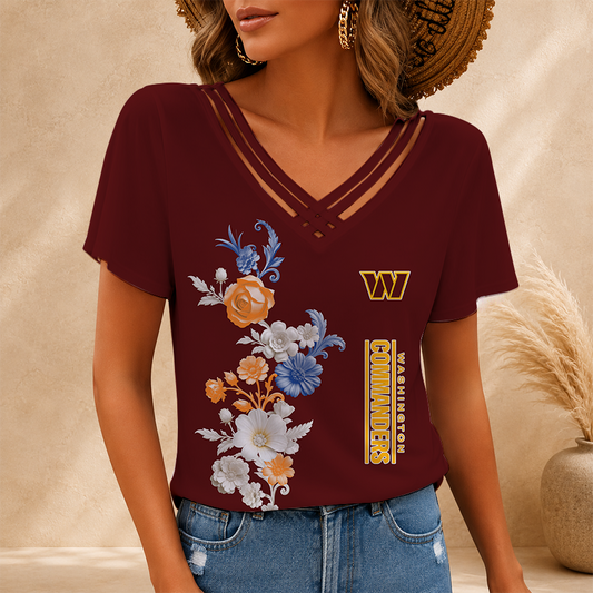 [SPECIAL OFFER] NEW CUSTOMIZED NFL12 WTC WASHINGTON COMMANDERS V-NECK SHIRT