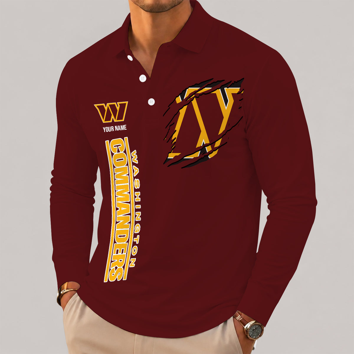 [SPECIAL OFFER] NEW CUSTOMIZED NFL12 WTC WASHINGTON COMMANDERS LONG SLEEVE POLO SHIRT