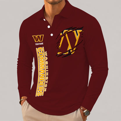 [SPECIAL OFFER] NEW CUSTOMIZED NFL12 WTC WASHINGTON COMMANDERS LONG SLEEVE POLO SHIRT