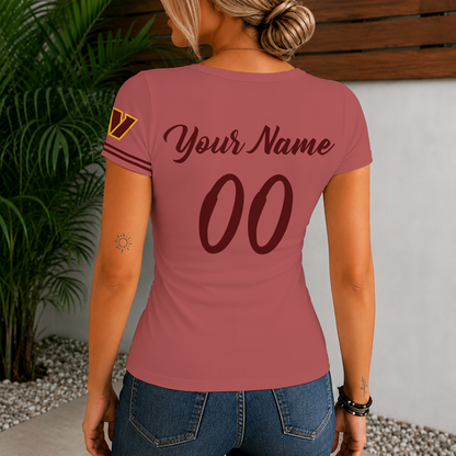 [SPECIAL OFFER] NEW CUSTOMIZED NFL12 WTC WASHINGTON COMMANDERS WOMEN'S SHORT SLEEVE HENLEY T-SHIRT