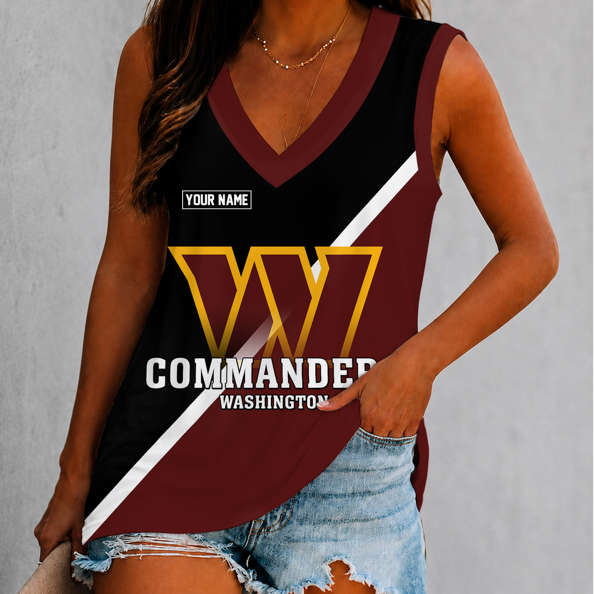 [SPECIAL OFFER] NEW CUSTOMIZED NFL12 WTC WASHINGTON COMMANDERS WOMEN'S V-NECK TANK TOP