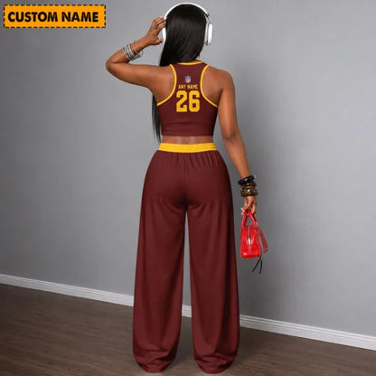 [SPECIAL OFFER] NEW CUSTOMIZED NFL12 WTC WASHINGTON COMMANDERS WOMEN'S CROP TOP & LONGPANTS SET