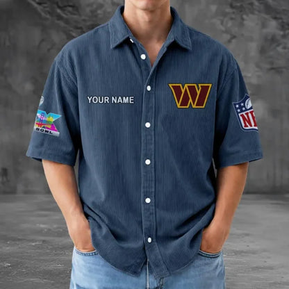 [HOT DEAL] NEW CUSTOMIZED NFL12 WTC WASHINGTON COMMANDERS SEERSUCKER BUTTON SHIRT