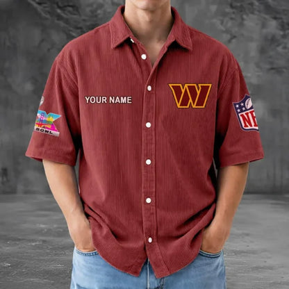[HOT DEAL] NEW CUSTOMIZED NFL12 WTC WASHINGTON COMMANDERS SEERSUCKER BUTTON SHIRT