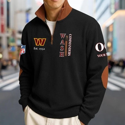 [SPECIAL OFFER] NEW CUSTOMIZED NFL12 WTC WASHINGTON COMMANDERS MULTICOLOR STRIPED QUATER ZIP SWEATSHIRT