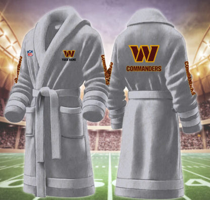 [SPECIAL OFFER] NEW CUSTOMIZED NFL12 WTC WASHINGTON COMMANDERS MULTICOLOR FLEECE BATHROBE
