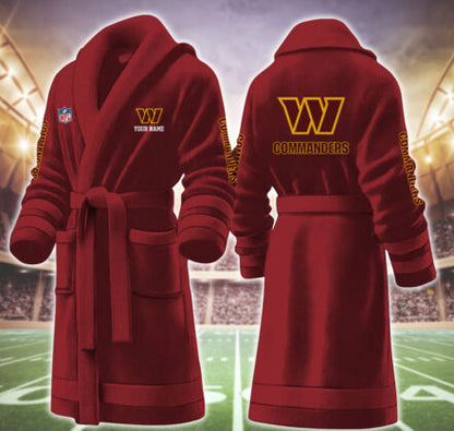 [SPECIAL OFFER] NEW CUSTOMIZED NFL12 WTC WASHINGTON COMMANDERS MULTICOLOR FLEECE BATHROBE