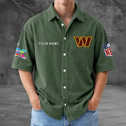 [HOT DEAL] NEW CUSTOMIZED NFL12 WTC WASHINGTON COMMANDERS SEERSUCKER BUTTON SHIRT