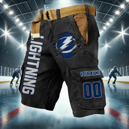 [SUPER SALE] NEW CUSTOMIZED NHL12 TPL TAMPA BAY LIGHTNING CARGO SHORTS