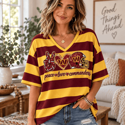 [SPECIAL OFFER] NEW CUSTOMIZED NFL12 WTC WASHINGTON COMMANDERS WOMEN'S HEART V-NECK LONG SLEEVE SHIRT