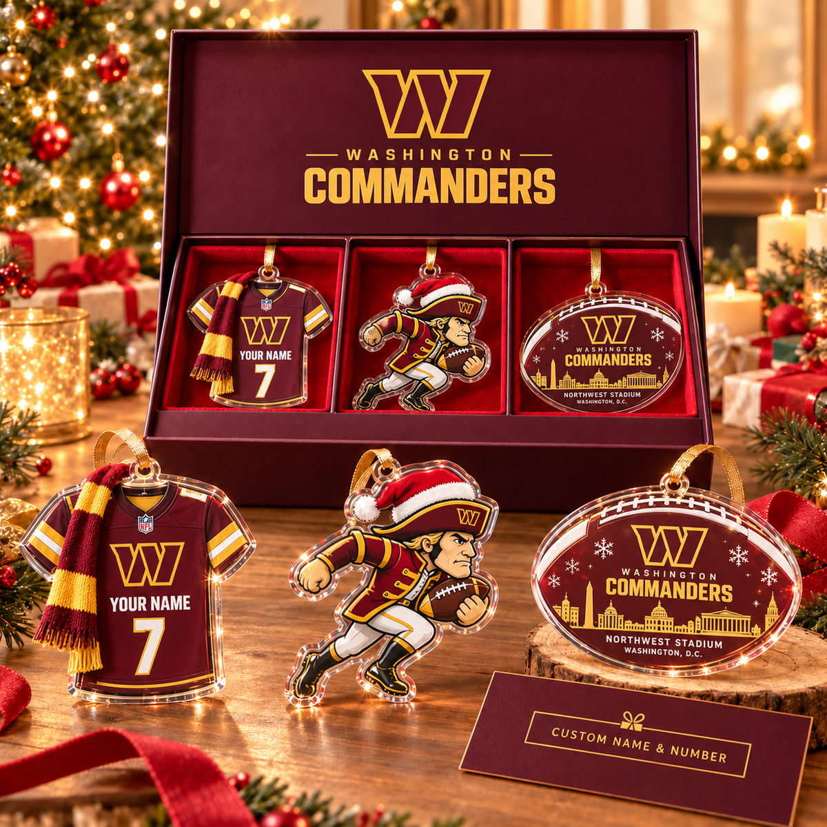 [FULL SET 3 ITEMS - NO BOX] NEW CUSTOMIZED NFL12 WTC WASHINGTON COMMANDERS CHRISTMAS ACRYLIC ORNAMENT