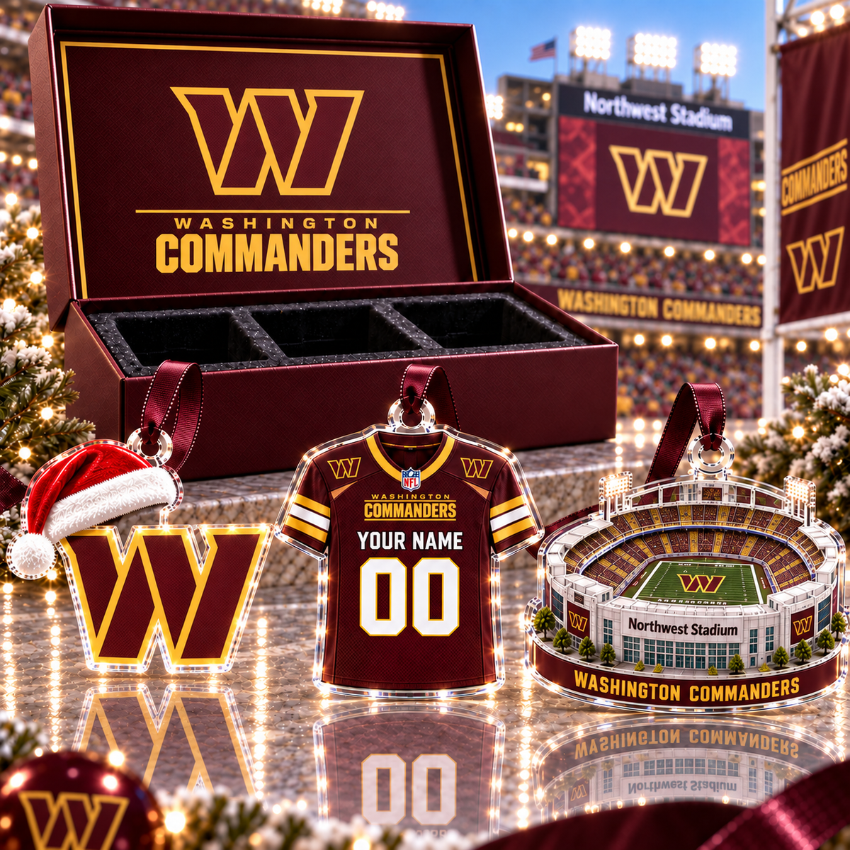 [FULL SET 3 ITEMS - NO BOX] NEW CUSTOMIZED NFL12 WTC WASHINGTON COMMANDERS CHRISTMAS ACRYLIC ORNAMENT