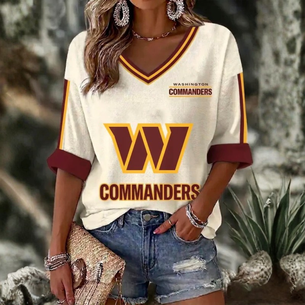 [SPECIAL OFFER] NEW CUSTOMIZED NFL12 WTC WASHINGTON COMMANDERS WOMEN'S HEART V-NECK LONG SLEEVE SHIRT