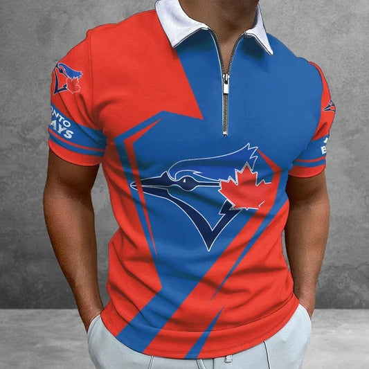 [FLASH SALE] NEW CUSTOMIZED MLB12 TBJ TORONTO BLUE JAYS ZIP POLO SHIRT
