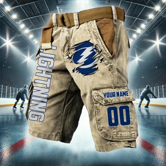 [SUPER SALE] NEW CUSTOMIZED NHL12 TPL TAMPA BAY LIGHTNING CARGO SHORTS