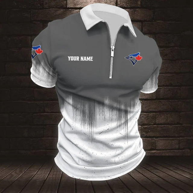 [FLASH SALE] NEW CUSTOMIZED MLB12 TBJ TORONTO BLUE JAYS ZIP POLO SHIRT
