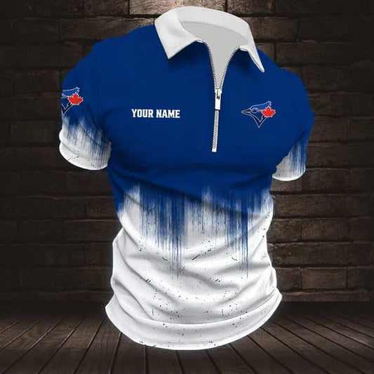 [FLASH SALE] NEW CUSTOMIZED MLB12 TBJ TORONTO BLUE JAYS ZIP POLO SHIRT