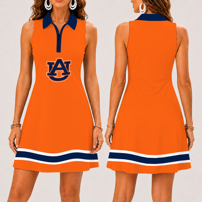 [FAN FAVORITE] NEW CUSTOMIZED NCAA FBS13 ABT AUBURN TIGERS WOMEN'S ZIP SLEEVELESS POLO DRESS