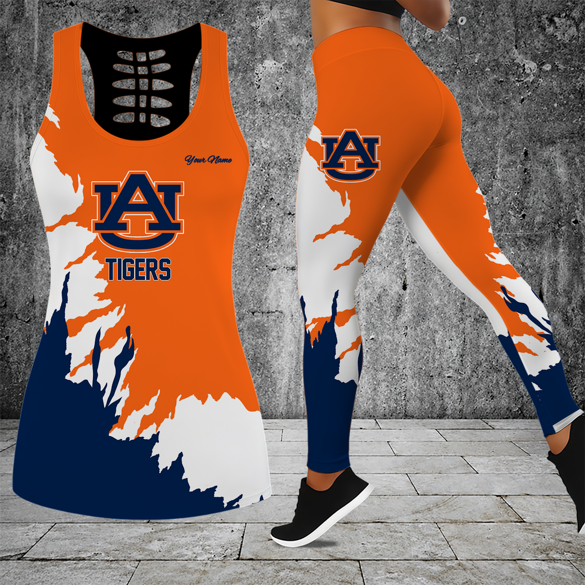 [FAN FAVORITE] NEW CUSTOMIZED NCAA FBS13 ABT AUBURN TIGERS HOLLOW TANK TOP & LEGGINGS SET
