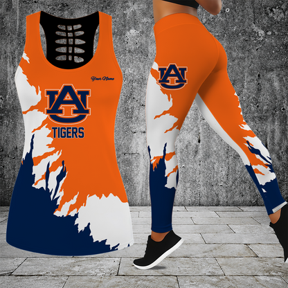 [FAN FAVORITE] NEW CUSTOMIZED NCAA FBS13 ABT AUBURN TIGERS HOLLOW TANK TOP & LEGGINGS SET