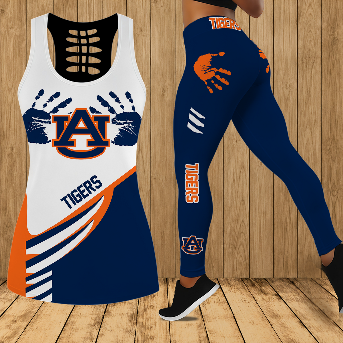 [FAN FAVORITE] NEW CUSTOMIZED NCAA FBS13 ABT AUBURN TIGERS HOLLOW TANK TOP & LEGGINGS SET