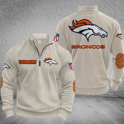 [SPECIAL OFFER] NEW CUSTOMIZED NFL13 DVB DENVER BRONCOS MULTICOLOR STRIPED QUATER ZIP SWEATSHIRT