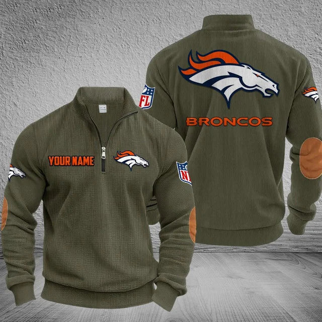 [SPECIAL OFFER] NEW CUSTOMIZED NFL13 DVB DENVER BRONCOS MULTICOLOR STRIPED QUATER ZIP SWEATSHIRT