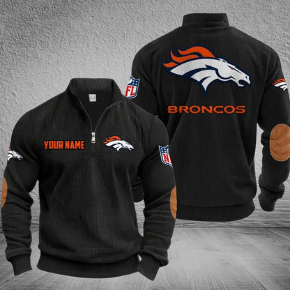 [SPECIAL OFFER] NEW CUSTOMIZED NFL13 DVB DENVER BRONCOS MULTICOLOR STRIPED QUATER ZIP SWEATSHIRT