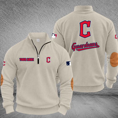 [FLASH SALE] NEW CUSTOMIZED MLB13 CGS CLEVELAND GUARDIANS MULTICOLOR STRIPED QUATER ZIP SWEATSHIRT
