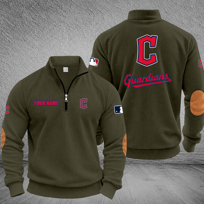 [FLASH SALE] NEW CUSTOMIZED MLB13 CGS CLEVELAND GUARDIANS MULTICOLOR STRIPED QUATER ZIP SWEATSHIRT