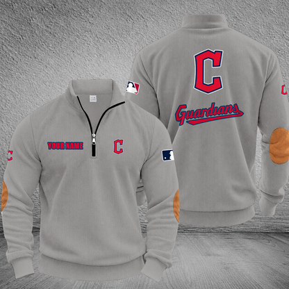 [FLASH SALE] NEW CUSTOMIZED MLB13 CGS CLEVELAND GUARDIANS MULTICOLOR STRIPED QUATER ZIP SWEATSHIRT