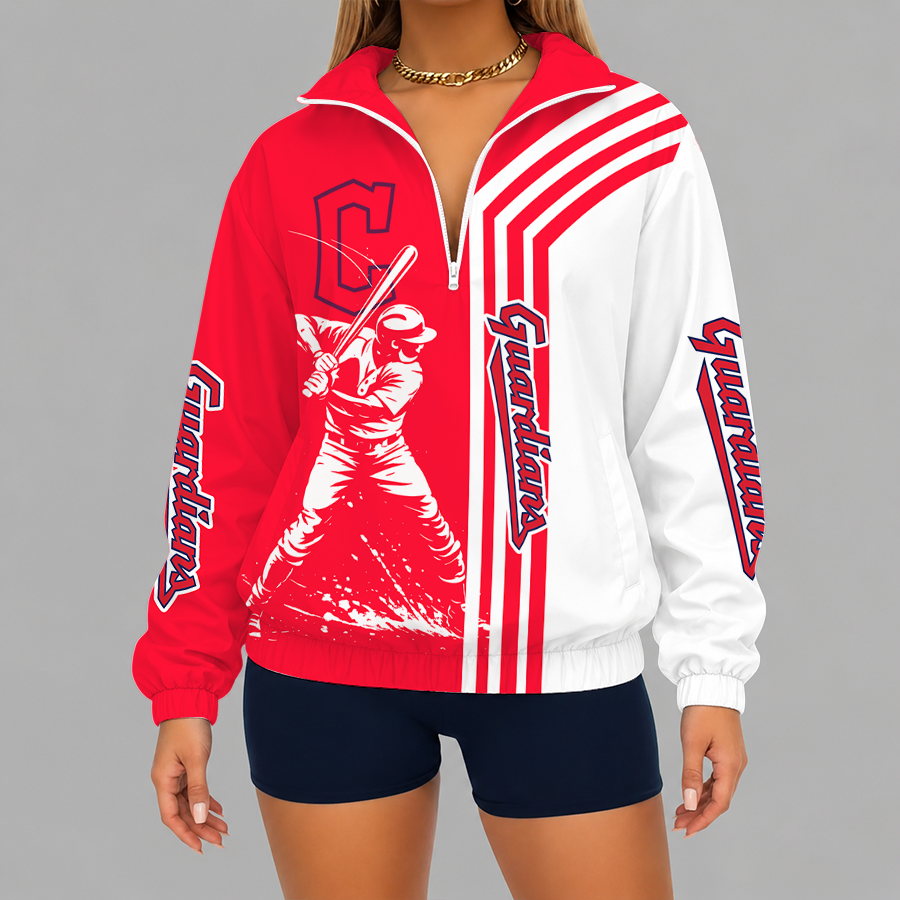 LIMITED EDITION - NEW CUSTOMIZED MLB13 CGS CLEVELAND GUARDIANS V-NECK ZIPPER SWEATSHIRT JACKET