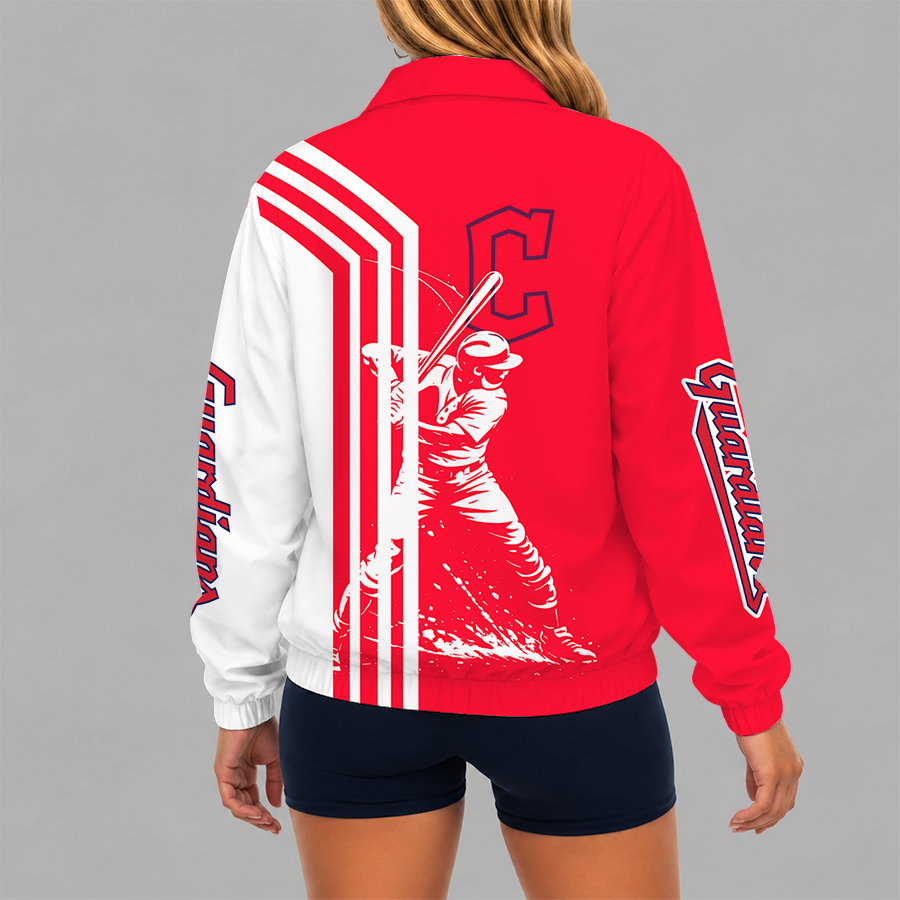 LIMITED EDITION - NEW CUSTOMIZED MLB13 CGS CLEVELAND GUARDIANS V-NECK ZIPPER SWEATSHIRT JACKET