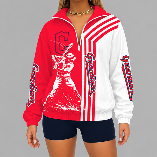 [FLASH SALE] NEW CUSTOMIZED MLB13 CGS CLEVELAND GUARDIANS V-NECK ZIPPER SWEATSHIRT JACKET