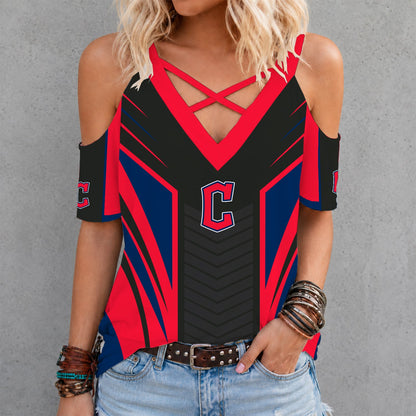 [FLASH SALE] NEW CUSTOMIZED MLB13 CGS CLEVELAND GUARDIANS CRISS CROSS V-NECK TOP