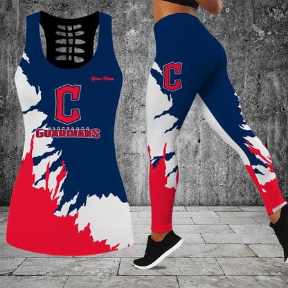 [FLASH SALE] NEW CUSTOMIZED MLB13 CGS CLEVELAND GUARDIANS HOLLOW TANK TOP & LEGGINGS SET