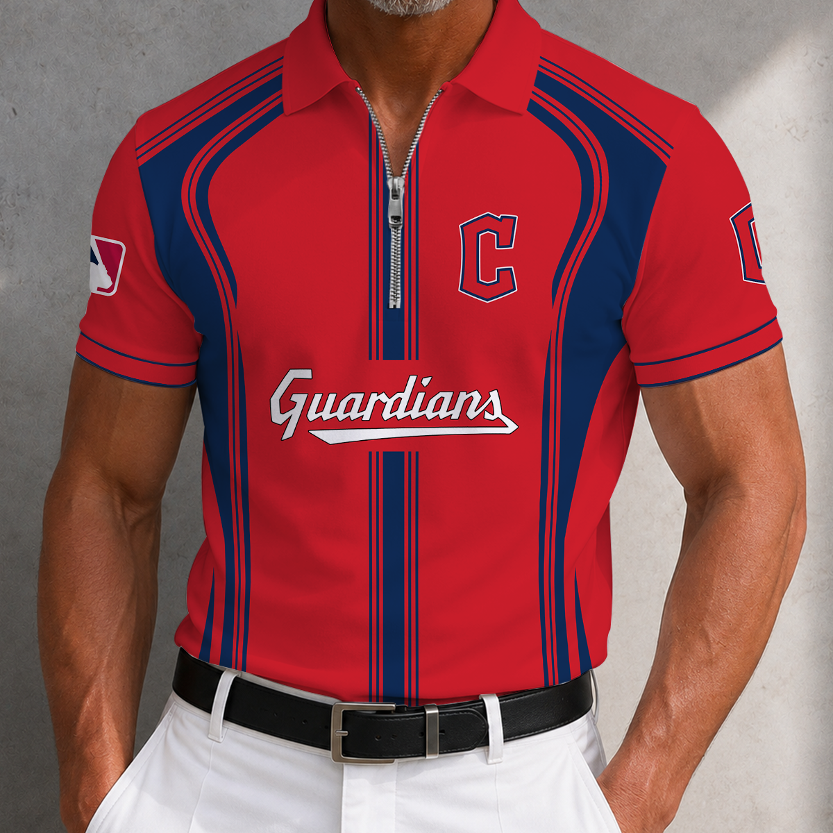 [FLASH SALE] NEW CUSTOMIZED MLB13 CGS CLEVELAND GUARDIANS ZIP POLO SHIRT