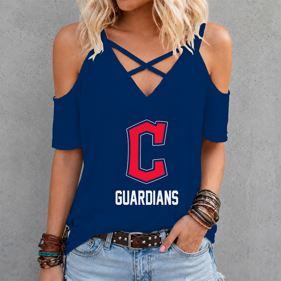 [FLASH SALE] NEW CUSTOMIZED MLB13 CGS CLEVELAND GUARDIANS CRISS CROSS V-NECK TOP