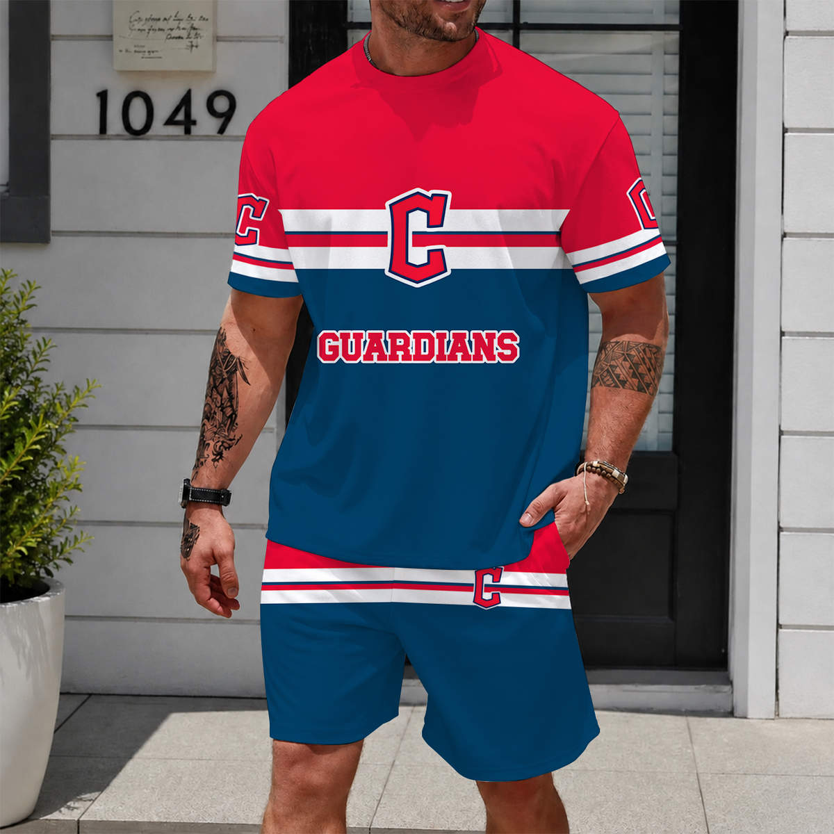 [FLASH SALE] NEW CUSTOMIZED MLB13 CGS CLEVELAND GUARDIANS UNISEX T-SHIRT & SHORTS SET