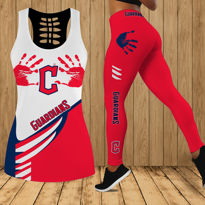 [FLASH SALE] NEW CUSTOMIZED MLB13 CGS CLEVELAND GUARDIANS HOLLOW TANK TOP & LEGGINGS SET