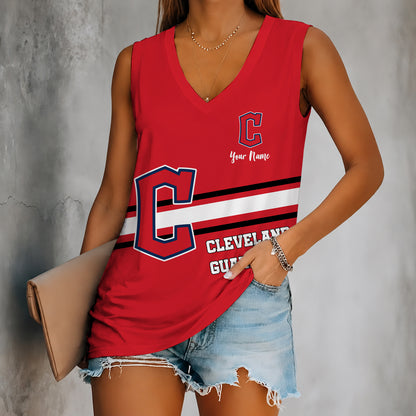 [FLASH SALE] NEW CUSTOMIZED MLB13 CGS CLEVELAND GUARDIANS WOMEN'S V-NECK TANK TOP