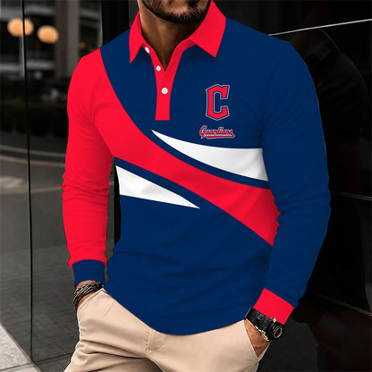 [FLASH SALE] NEW CUSTOMIZED MLB13 CGS CLEVELAND GUARDIANS MEN'S LONG SLEEVE POLO