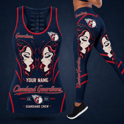 [FLASH SALE] NEW CUSTOMIZED MLB13 CGS CLEVELAND GUARDIANS HOLLOW TANK TOP & LEGGINGS SET