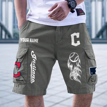 [FLASH SALE] NEW CUSTOMIZED MLB13 CGS CLEVELAND GUARDIANS MEN'S CARGO SHORTS